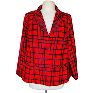 MARISA BARATELLI Blazer Floral Plaid Red Black 100% Thai Silk Single Breasted 18